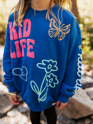 Kid Life Jumbo Print Royal Crewneck